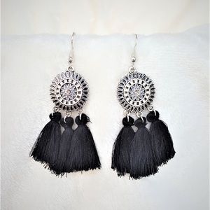 Women’s Black Tassel Bohemia Sun Flower Drop Dangle Earrings